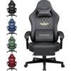 GTPLAYER Sedia da gaming, in tessuto, ergonomica, per ufficio, in PC, portata 150 kg, regolabile e girevole, con cuscino a molla e poggiapiedi, grigio