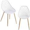 [en.casa] Set di 2 Sedie da Sala Pranzo a Scocca Unica in Plastica con Motivo Intrecciato e Gambe in Metallo per Soggiorno Bar Sala d'Attesa - Bianco/Effetto Faggio