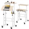 LIFEZEAL Scrivania Sit-Stand con Ruote, Scrivania Mobile per Computer con Ripiani, Tavolo da Studio con Struttura in Acciaio Regolabile in Altezza, per Ufficio, Camera da Letto e Soggiorno (naturale)