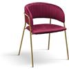 PAZZO DESIGN Sedia Penelope, Set Da 2 Sedie, Bordeaux, Velluto, Cucina, Sala Da Pranzo, Gambe Metallo Oro - id_2006