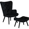 Totò Piccinni SET SIESTA Poltrona con Sgabello di Design Gambe nere in Legno di Faggio (Velluto Nero)