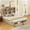 Moimhear Letto matrimoniale 160 x 200 cm, in legno massello, king size con due cassetti all'estremità del letto, testiera con vano portaoggetti (Naturale)