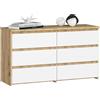 AKORD Cassettiera CL-100 6 (2 x 3) Cassetti | Moderna Mobiletto per Soggiorno Sala da Pranzo Camera da Letto | Armadio Cameretta | 35 x 100 x 57 cm | Rovere Artisan + Frontale Bianco