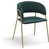 PAZZO DESIGN Sedia Penelope, Set Da 2 Sedie, Verde, Velluto, Cucina, Sala Da Pranzo, Gambe Metallo Oro - id_2007