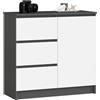 AKORD | Cassettiera K-80 JERRY con 3 Cassetti | Armadio Cameretta con 2 Ripiani e 1 Anta | Moderna Mobiletto per Soggiorno | Moderno | 80x77x35 cm | Grigio Grafite + Frontale Bianco