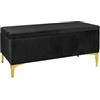 IlGruppone Pouf Panca Imbottita Divanetto In Velluto Contenitore PortaOggetti Panca Sgabello A Pie Di Letto Con Gambe In Metallo Dorato Cassapanca Ingresso Legno Massello Panchina - Nero
