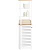 SoBuy Mobile Bagno Alto e Stretto Salvaspazio con Ripiani Aperti e Anta a Doghe - Colonna Bagno da Terra in MDF, Armadietto Moderno per WC o Lavanderia - Bianco/Naturale, 160x40x30 cm, BZR43-W