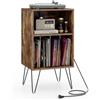 GIANTEX Scaffale per Giradischi a 3 Livelli, Stand per Giradischi Domestico con Stazione di Ricarica, Tavolo Porta Dischi in Vinile con Mensola e 4 Divisori, Scaffale Espositivo (Marrone)