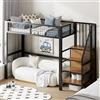 Soweiz Letto a soppalco con scala, lettino con telaio in ferro e scaffalatura, per armadio, durevole e sicuro, design minimalista, 90 x 200 cm (nero)
