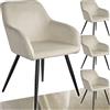 tectake® Set 4 Sedie Sala da Pranzo Effetto Velluto, Sedie Soggiorno con Morbida Imbottitura, Seduta Ergonomica, Poltrone Velluto Versatili, Sedie Design Moderno - Crema/Nero