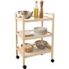 Mottinox Carrello Multiuso, 3 Ripiani, 100% Legno Faggio, 28x40xh64.5 cm, Con Rotelle