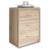 Stella Trading PEPE, Comodino da notte, effetto rovere Sonoma, linea essenziale con 3 cassetti che si abbina facilmente a ogni camera da letto, 39 x 54 x 28 cm, L x A x P