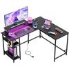 DEVAISE Scrivania Gaming Angolare L 140×118 cm o 208x50cm con LED RGB e prese elettriche, Scrivania da Ufficio con Mensole e Supporto Monitor, Tavolo Computer per Home Office, Nero