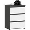 AKORD | Comodino CL-3 con 3 Cassetti | per il soggiorno, la camera da letto, il guardaroba, l'ufficio e lo studio | Design moderno e funzionale | 35 x 40 x 57 cm, 26 kg | Grigio grafite | Bianco