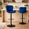 HAGO 24 | Set di 2 sgabelli da bar in velluto blu | altezza regolabile 59-79 cm | girevole a 360° | sedia da bar | schienale | poggiapiedi | struttura in metallo nero | 120 kg