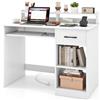 LIFEZEAL Scrivania Ufficio per Computer, con Cassetto, Supporto di Monitor, Vassoio per Tastiera, Salvaspazio, Postazione di Lavoro, Scrittoio, Tavolo Porta PC, Laptop, in Legno, Max 45kg, Bianco
