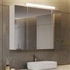 DICTAC Armadietto Specchio Bagno con Luce e Presa Elettrica, Specchio Bagno Contenitore con illuminazione 80x16x60cm Mobile bagno con 3 Ante Specchio e Mensola,Mobile Specchiera con Luce,Bianco