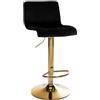 CLP Sgabello da Bar con Schienale Regolabile Hover, Poltroncina Imbottita con Rivestimento in Velluto, Sedia Girevole da Bancone in Metallo, Colore:Nero, Materiale Base:Metallo Oro