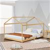 [en.casa] Letto per Cameretta a Forma di Casetta con Zona di Riposo 160 x 200 cm Letto 2 Piazze per Bambini Struttura in Bambù color Naturale