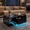 BIYFSDS Tavolino da salotto lucido a LED, tavolino quadrato con 4 ripiani in vetro e cassetto di stoccaggio, tavolo da salotto moderno, sospeso da nordico tavolini per soggiorno/camera da letto (nero, 100 x