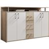 Stella Trading DRIFT, Credenza con ripiano simil rovere sonoma, bianco, elegantea e capiente credenza con cassettiera per la vostra zona giorno; 139 x 90 x 34 cm (L x A x P)