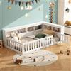 Trdlpyn Montessori Letto a Terra per Bambini 90 x 200CM, Comodino con Vano Contenitore, Presa e USB, letto Piazza e Mezza per Bambini, Struttura letto in Legno Massiccio, con Rete a doghe (Senza Materasso)