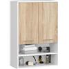 AKORD Mobiletto Bagno Sospeso FIN 64 cm - 2 Ante Basculanti 4 Ripiani - Pensile Salvaspazio da Parete - Laminato Opaco - Mobile Modulare - 64x94x30 cm - per Spazi Ristretti - Bianco