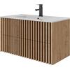 UEV Mobiletto Bagno Sospeso da 90CM con Lavabo in Ceramica, Mobiletti Lavabo Incluso con 2 Cassetti da Archiviazione, Lavadino Bagno con Mobile Moderno e Pratico, Bianco Avorio