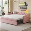 KecDuey 90 x 200 cm, divano letto estraibile 90 x 190 cm, con porta USB, forma classica con bottoni con rete a doghe, letto multifunzione, letto per ospiti, tessuto di lino (rosa)