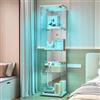 TIMORWTF Vetrina in vetro con LED, armadio vetrina da collezione, 1 ante a serratura, 4 ripiani e fondo specchio, 164 x 42 x 36 cm, bianco