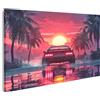 islandburner Quadro su tela auto guida al tramonto atmosfera estiva in stile anni '80 immagini murali poster