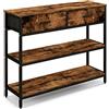 GIANTEX Tavolo Console a 3 Livelli con 2 Cassetti | Mobile da Ingresso Rustico con 2 Ripiani Aperti, Dispositivo Antiribaltamento e Struttura in Metallo, Marrone Rustico