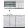 Vicco Cucina monoblocco R-Line, Bianco lucido, 140 cm, PL Marmo, adatto per l'espansione flessibile con moduli aggiuntivi