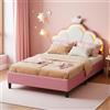 NNXHWY Letto matrimoniale bambina, letto principessa con LED regolabile, lettos imbottito 140x200 cm, letti ragazza con rete a doghe e testiera regolabile,decorazione della corona,velluto (Rosa, 140x200cm)