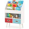 COSTWAY Libreria per Bambini, Scaffale in Legno per Bambini con 3 Ripiani, Scomparto Aperto e 2 Cassetti in Tessuto Pieghevoli, Organizzatore per Giocattoli, 63x30x97 cm (Bianco)