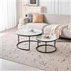 GrandCA HOME Set di 2 Tavolini Rotondi da Caffè, Tavolini Impilabili Moderni per il Soggiorno, Struttura in Metallo Nero, 50 cm e 70 cm, Realizzati in Marmo Bianco e Pietra Sinterizzata