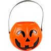 AURACASA Secchio di Halloween per Dolcetto o Scherzetto, Contenitore in Plastica Arancione a Forma di Zucca con Manico Nero, Decorazione Festiva per la Raccolta di Caramelle (1, Medio)