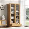 Moimhear Vetrina in vetro, libreria, scaffalatura, ripiani non regolabili, cassetti aperti senza maniglie (80 x 40 x 160 cm, colore legno)