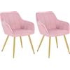 WOLTU Set di 2 Sedie per Sala da Pranzo Imbottita, Poltroncina in Velluto,Sedia da Cucina con Braccioli e Schienale, Gambe in Metallo, moderne,Rosa,