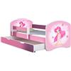 ACMA Letto per bambini 80x180 cm con cassetto, materasso e rete a doghe - letto junior con barriera di sicurezza, motivo personalizzato 07 La fata rosa - Rosa, letto per bambina, portata fino a 120 kg