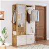 Gelukueub Elegante set appendiabiti in colore bianco e legno con specchio, scarpiera, scarpiera con gancio e asta appendiabiti estraibile