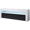 MB Muebles Bonitos, Mobile TV Aker, Soggiorno Moderno, LED, Melamina, Finitura Lucida, Bianco e Nero, 140x50.5x35cm
