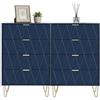 UEV Set di 2 Cassettiera 4 Cassetti Motivo a Linea 34x120x91cm, Navy Blu | Comò Camera da Letto in Legno, Maniglie e Gambe Dorate, Mobile per Soggiorno