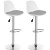 HUOLE Sgabello da Bar Moderno Sgabello Alto con schienale in Simipelle Sedia Alta da Cucina Regolabile Girevole,2 pezzi (bianco + grigio chiaro)
