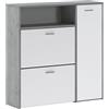 Arreditaly Scarpiera Mobile Portascarpe Salvaspazio Ingresso Con 2 Ribalte Doppia Profondità 3 Ante Con Ripiani Design Moderno Per Corridoio Sala 91.5 x 94 x 26.6 Cm Bianco e Grigio Cemento
