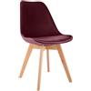 CLP Sedia da pranzo Linares Plastic I Tessuto I Velluto I Corda I Aspetto pelle I Poltrona con struttura in legno, Colore:bordeaux, Materiale:Velluto
