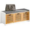 SoBuy Panca Scarpiera Ingresso con Seduta - Scarpiera Salvaspazio con Contenitore, Cassapanca Porta Scarpe Slim per Corridoio o Camera, Bianco e Legno, 105x35x43cm, Portata 120kg - FSR23-WN