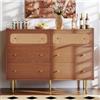 Wyibwy Cassettiera con 6 cassetti, credenza in rattan per camera da letto e tutti i soggiorni, noce -B120 x T40 x H90cm