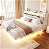 Wyibwy Letto matrimoniale 180 x 200 cm, con prese e illuminazione LED, testiera imbottita con contenitore, letto una piazza e mezza, gambe extra larghe, design letto sospeso, velluto, beige