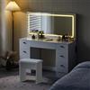 CLIPOP Tavolo da toeletta con stazione di ricarica, illuminazione a LED in 3 colori, grande specchio, touch screen, 7 cassetti e sgabello (DR-0458)